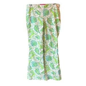 Lilly Pulitzer Jubilee Women's Sz 6 Pants Seashell Leaf Print Green Blue‎ Cotton